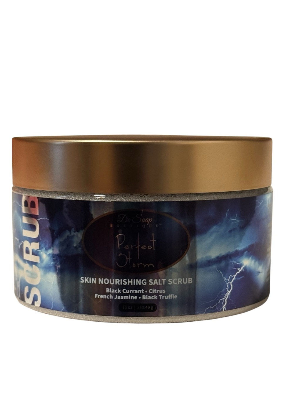 Perfect Storm Skin Nourishing Salt Scrub — black, current, and citrus.